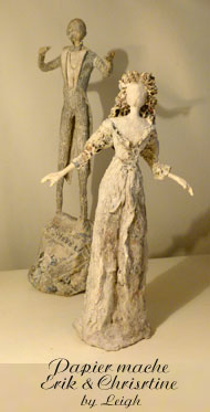 Erik & Christine papier mache Phantom sculptures in progress by Leigh Allan