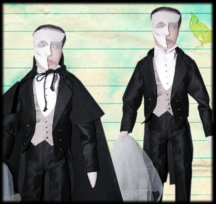 Phantom of the Opera primitive cloth doll with removable mask 